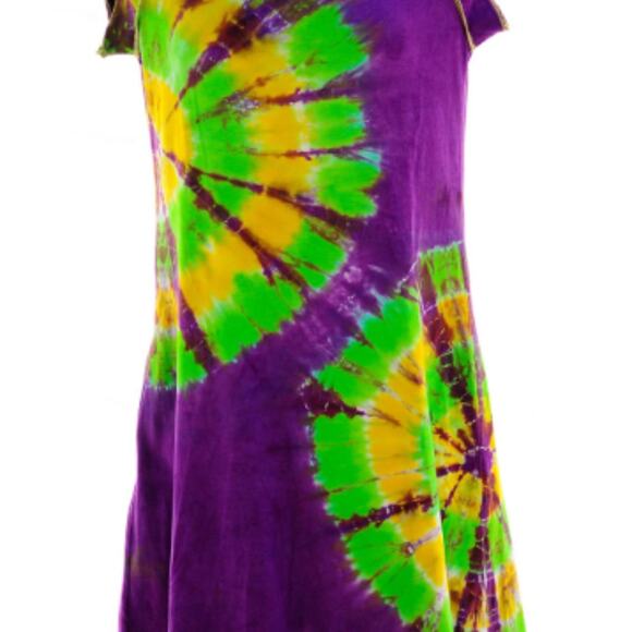Womens Dress Small Tie Dye Purple Green Yellow Handmade One of a Kind - Picture 5 of 5